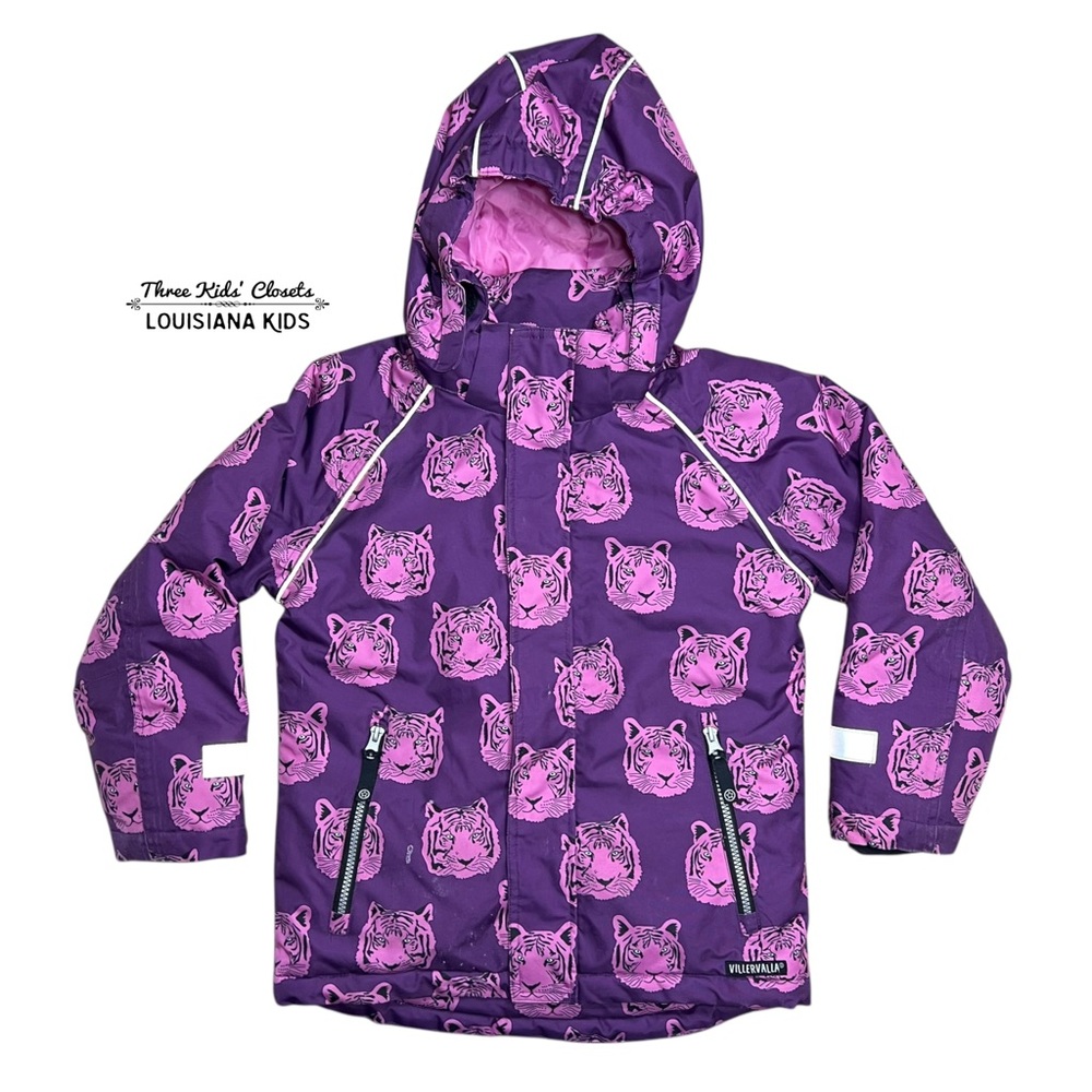 Villervalla Sz 128 (8Y) Tiger Plum Waterproof Winter Jacket Coat Purple & Pink